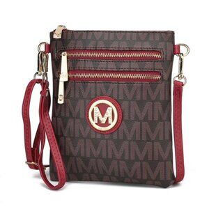 MKF Collection Purse Brown Red Gold Monogram Laura Milan M Signature Crossbody